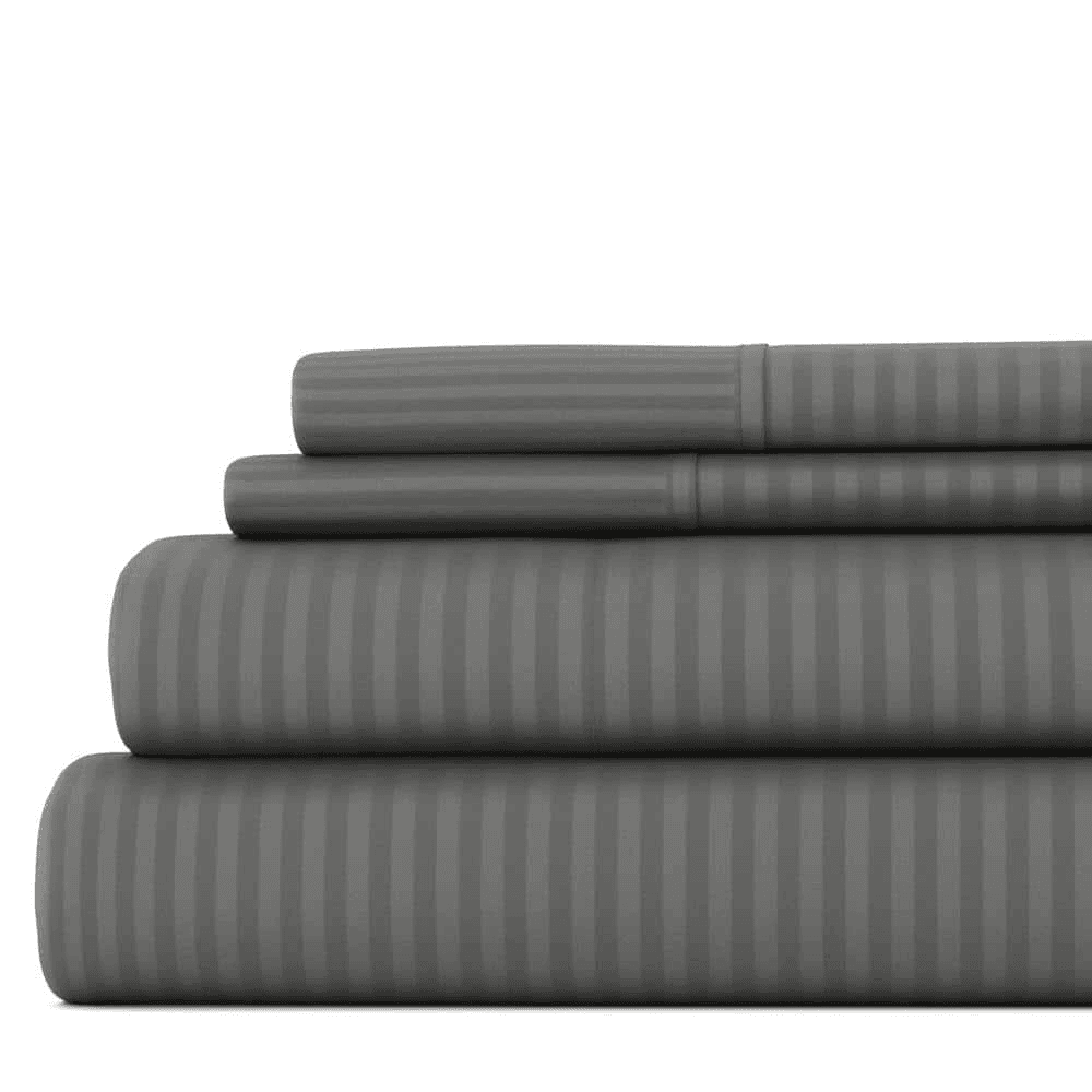 Becky Cameron 4-Piece Gray Striped Microfiber King Sheet Set