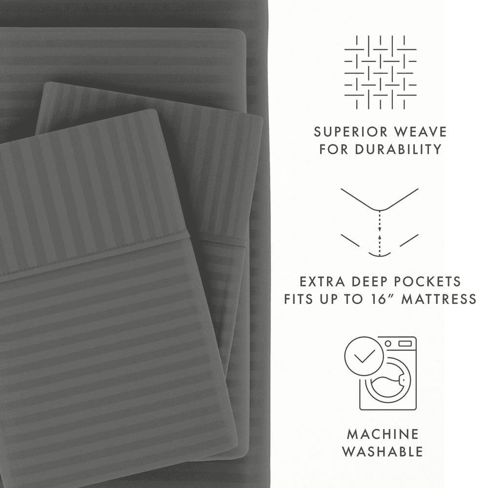 Becky Cameron 4-Piece Gray Striped Microfiber King Sheet Set image 2