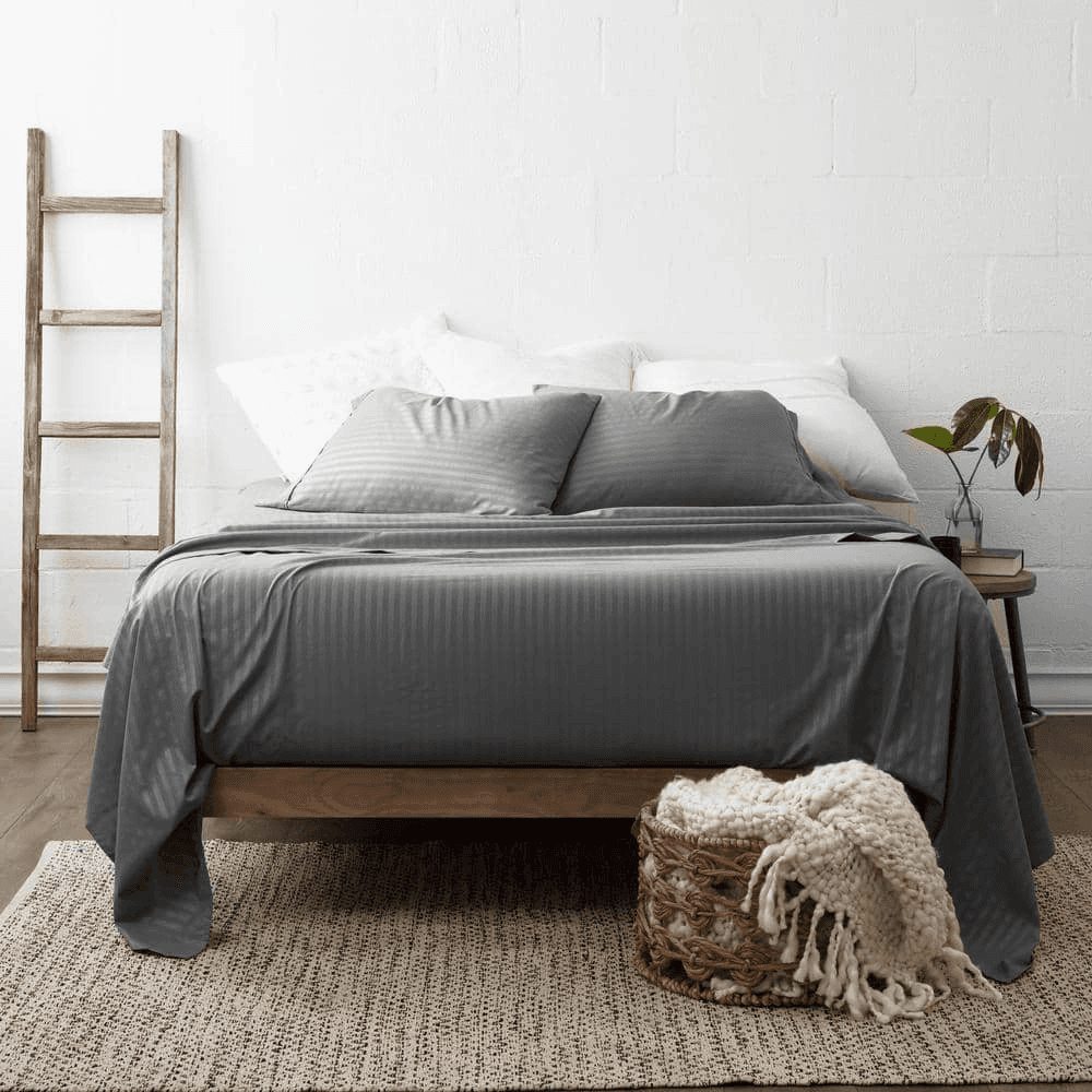 Becky Cameron 4-Piece Gray Striped Microfiber King Sheet Set image 3
