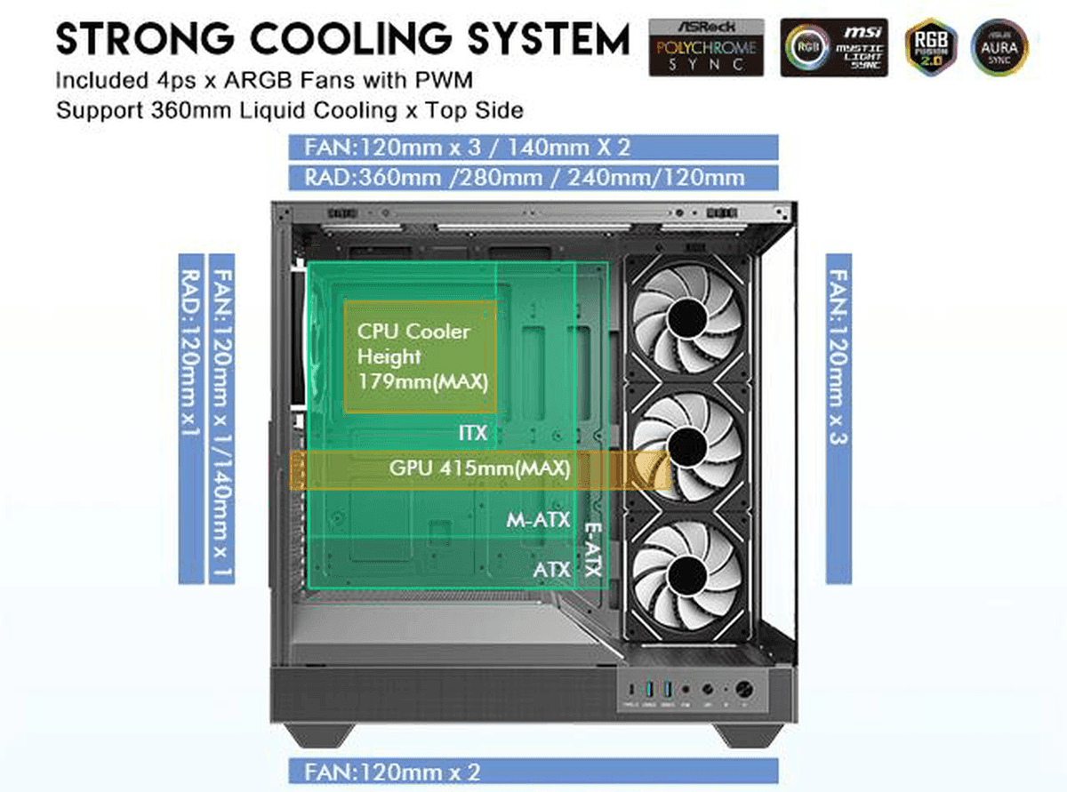 DIYPC IDX6-ATX-ARGB Black ATX Gaming Case with 4 ARGB Fans image 4