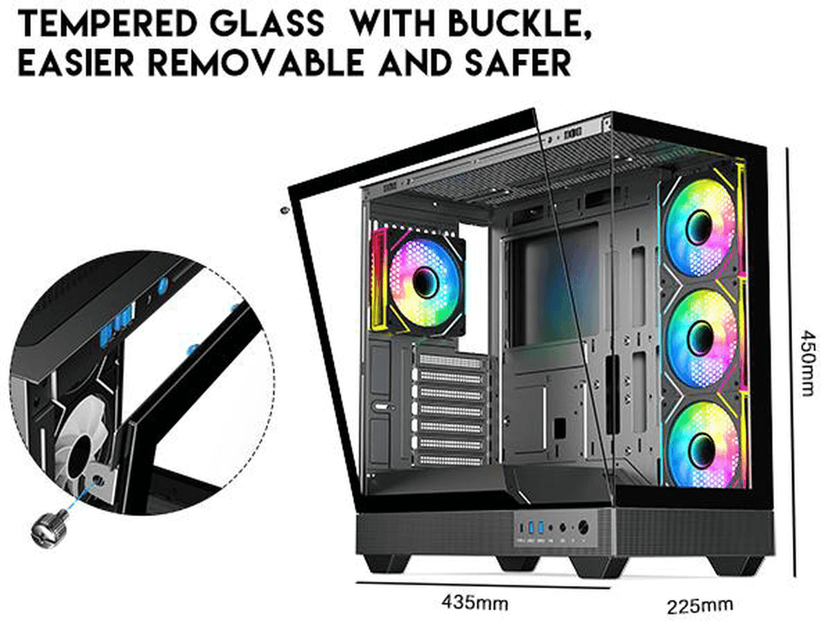 DIYPC IDX6-ATX-ARGB Black ATX Gaming Case with 4 ARGB Fans image 3