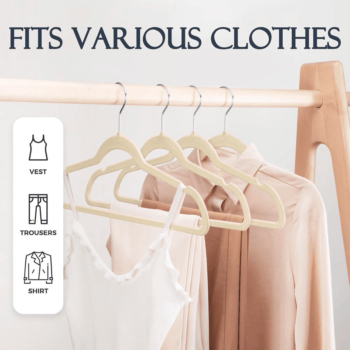 HOUSE DAY Beige Velvet Hangers - 120 Pack image 3