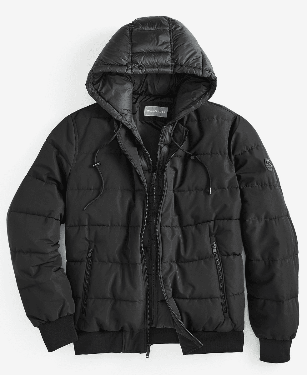 Michael Kors Men's Hooded Puffer Bomber Jacket, Black, Small image 2