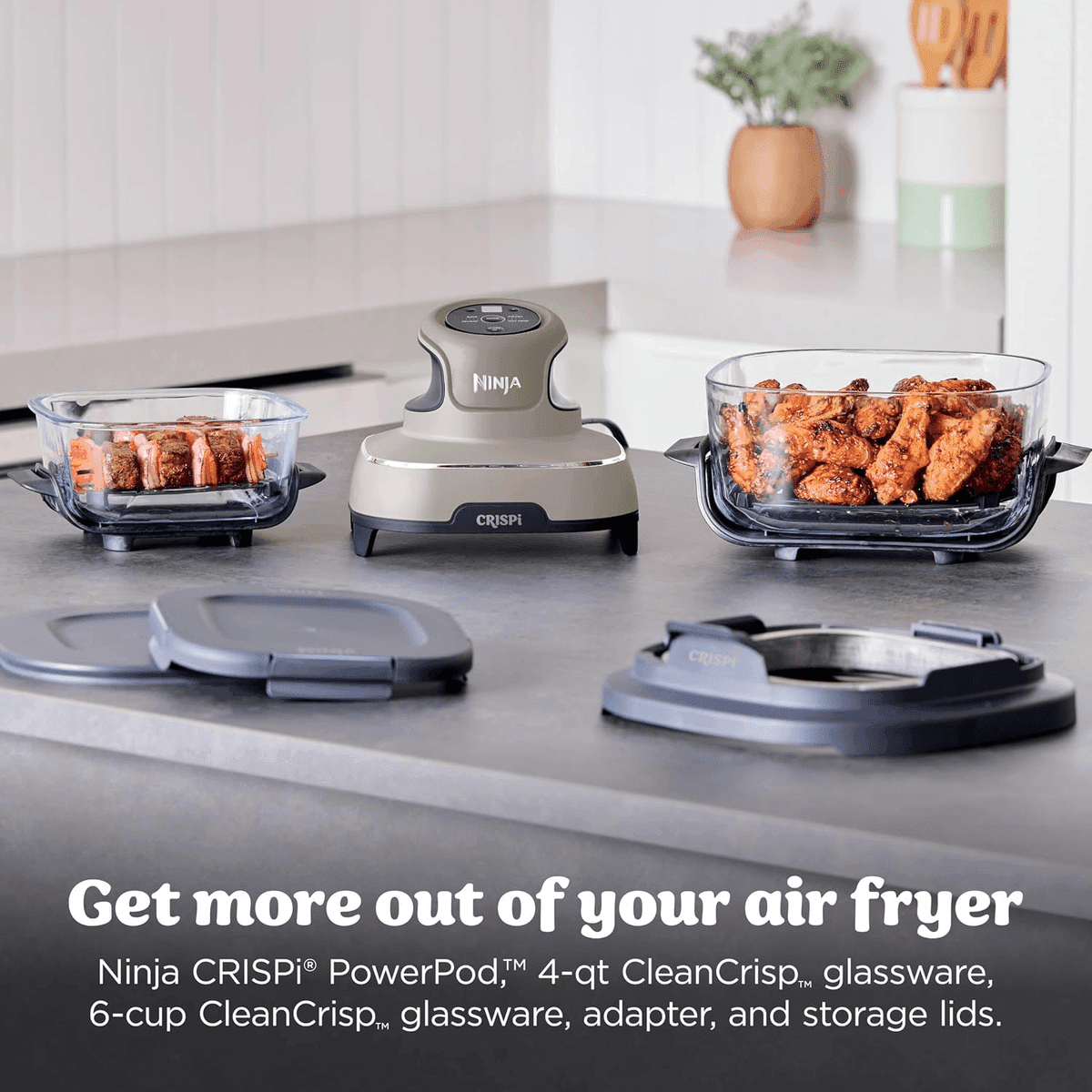 Ninja Crispi 4-in-1 Glass Air Fryer, 4 Qt + 6 Cup - Stone image 2