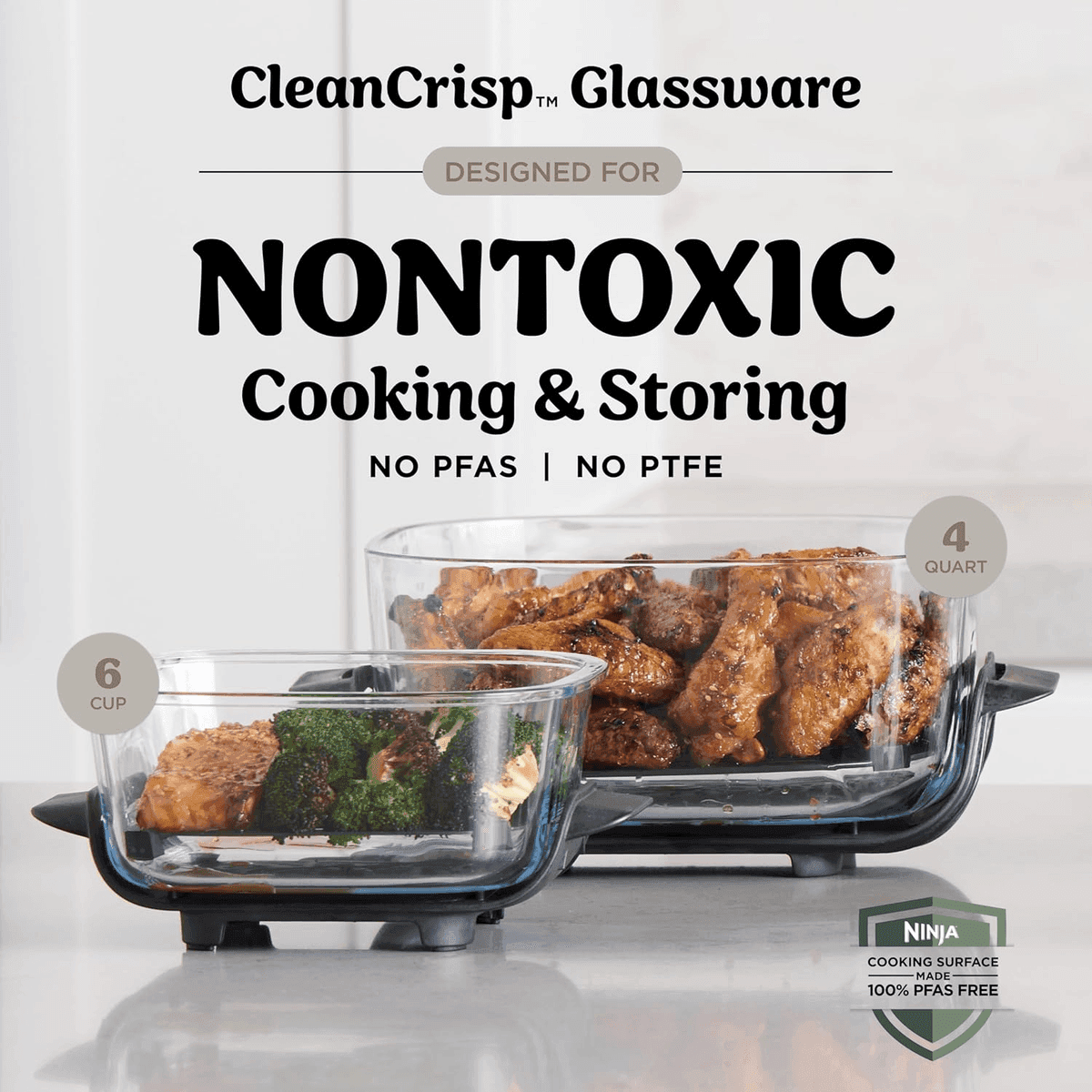 Ninja Crispi 4-in-1 Glass Air Fryer, 4 Qt + 6 Cup - Stone image 4