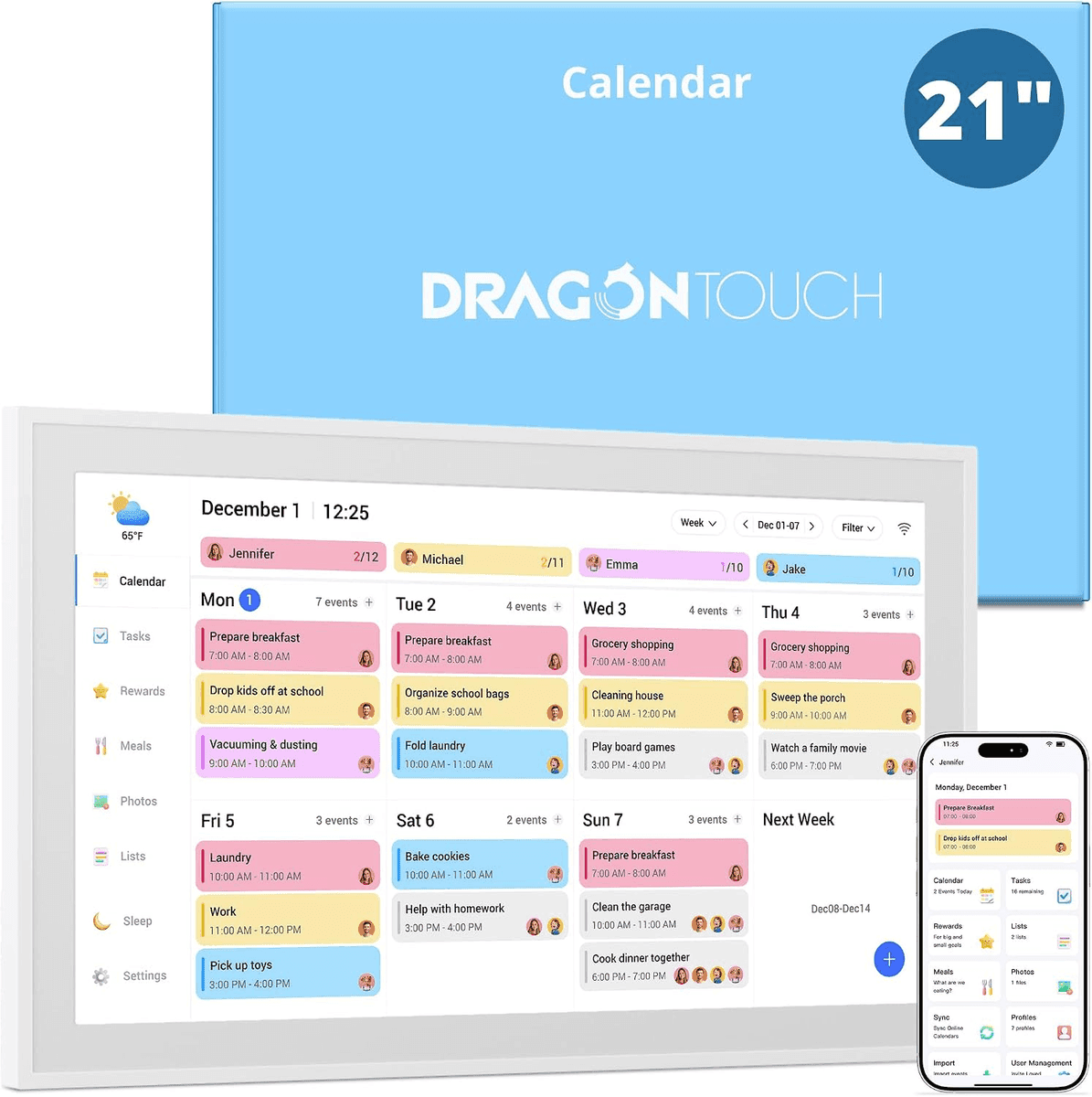 Dragon Touch 21.5-Inch 1080p Digital Calendar & Chore Chart (White)