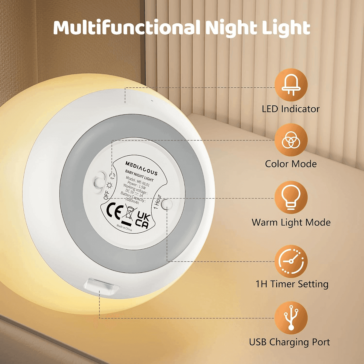 MediAcous 7-Color Rechargeable Nursery Night Light image 5