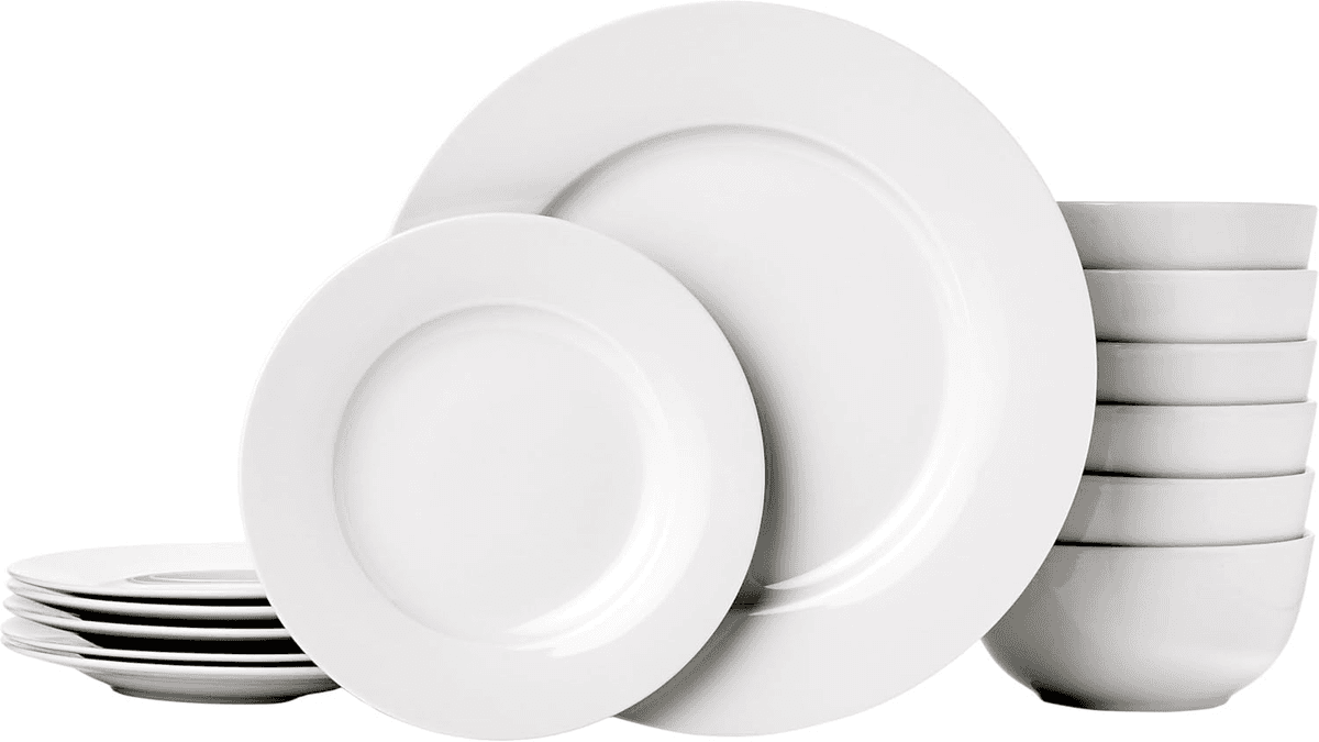 Amazon Basics Porcelain Dinnerware Set - White, 18-Piece