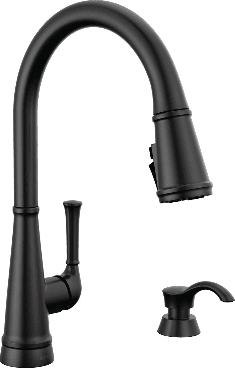 Delta Alpen Matte Black Pull-Down Kitchen Faucet with Soap Dispenser