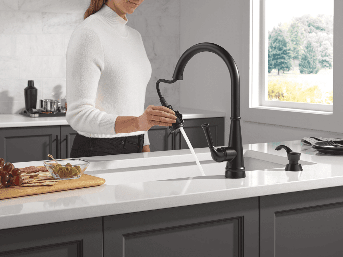 Delta Alpen Matte Black Pull-Down Kitchen Faucet with Soap Dispenser image 2