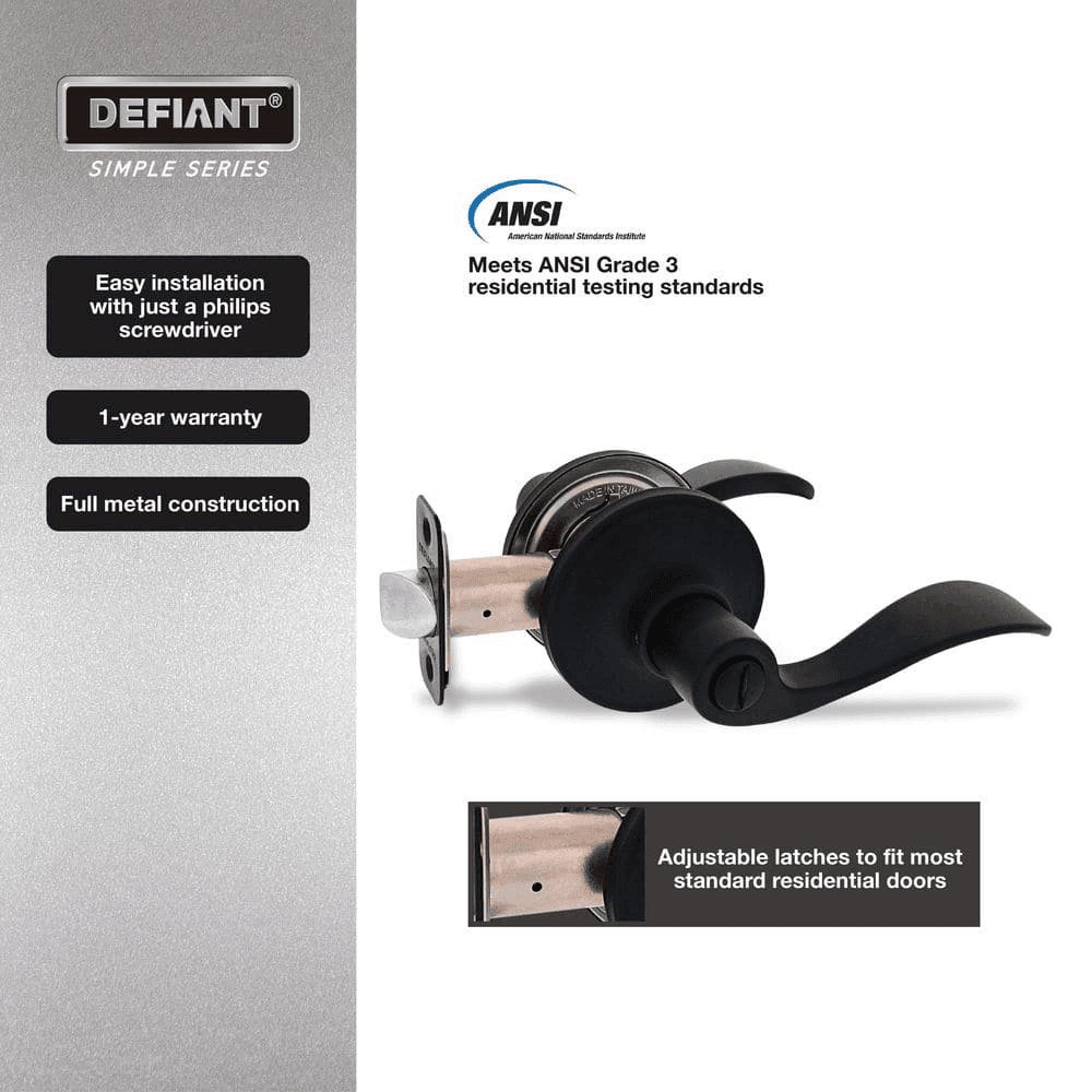 Defiant Wave Matte Black Bed/Bath Door Lever - 6-Pack image 3