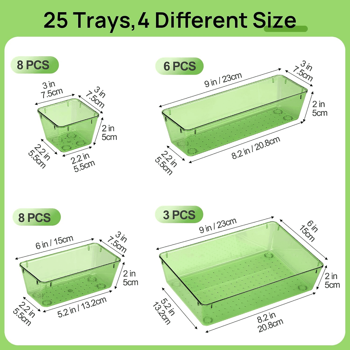 Vtopmart 25-Pack Plastic Drawer Organizers with Anti-Slip Pads - Transparent Green image 2