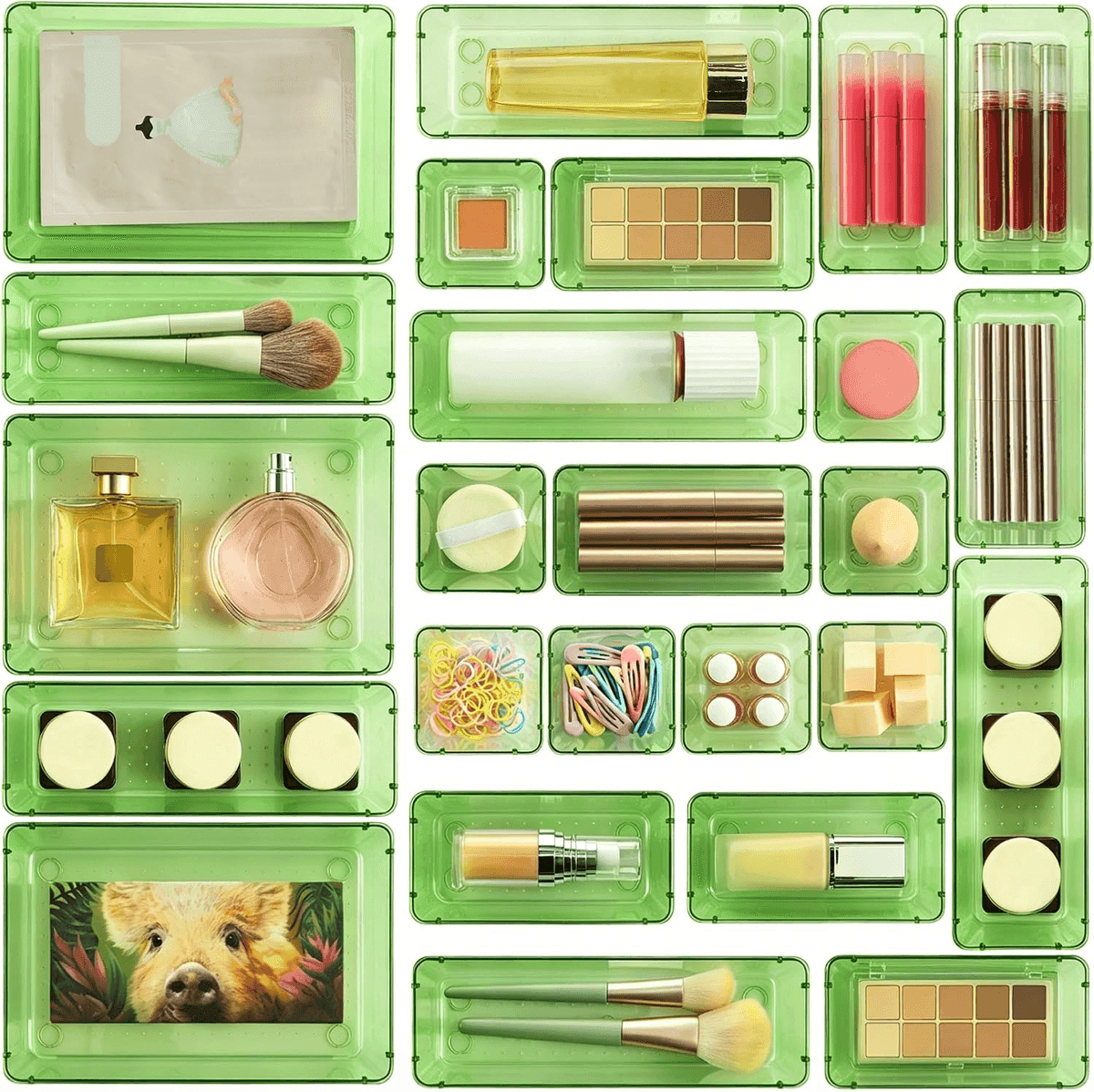 Vtopmart 25-Pack Plastic Drawer Organizers with Anti-Slip Pads - Transparent Green
