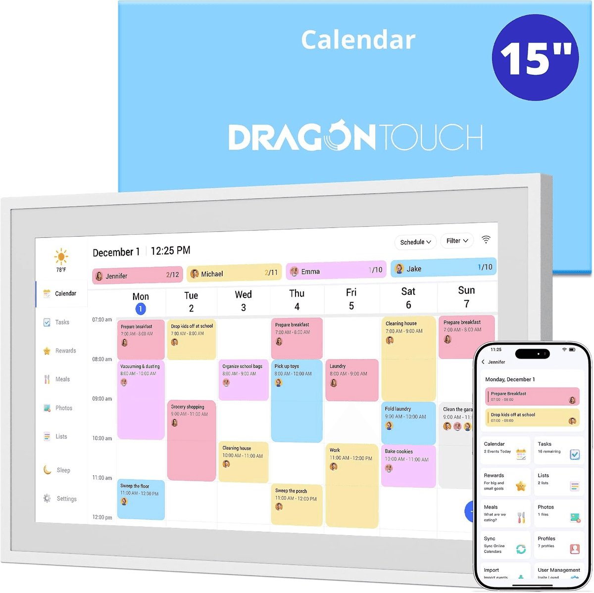 Dragon Touch 15.6-Inch Full HD Digital Family Calendar - White