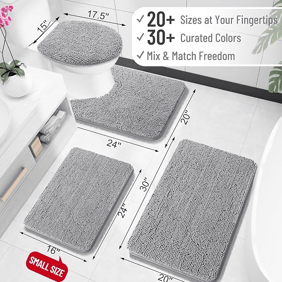 OLANLY 47 x 24-Inch Chenille Bathroom Runner Rug - Grey image 2
