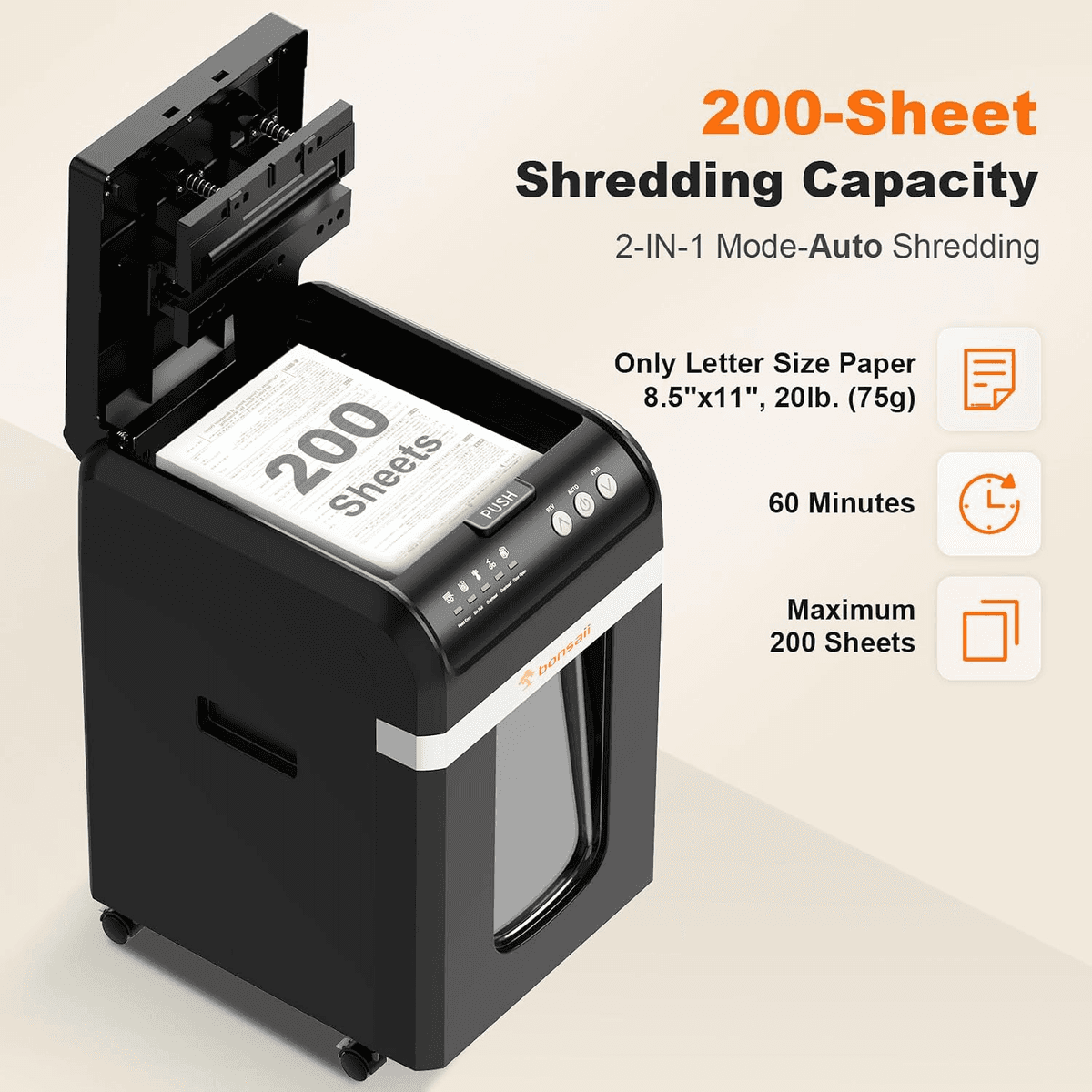 Bonsaii 200-Sheet Auto-Feed Micro-Cut Paper Shredder C283-A image 2