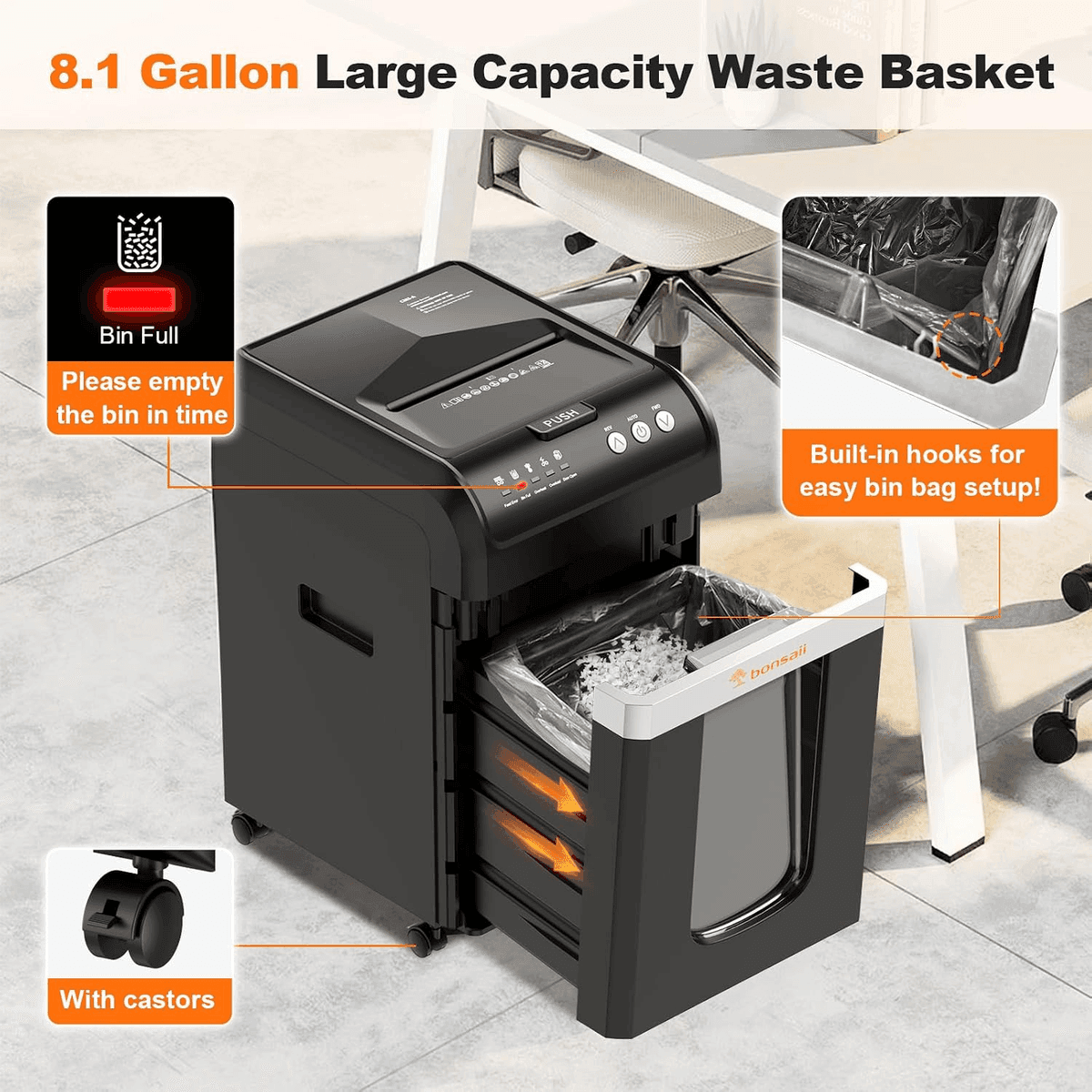 Bonsaii 200-Sheet Auto-Feed Micro-Cut Paper Shredder C283-A image 4