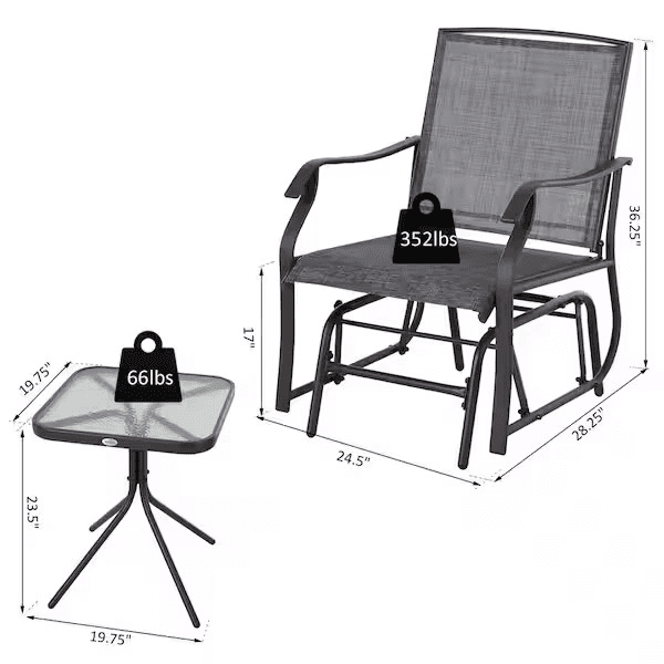 Outsunny 3-Piece Metal Patio Conversation Set with Glider Chairs and Table image 4