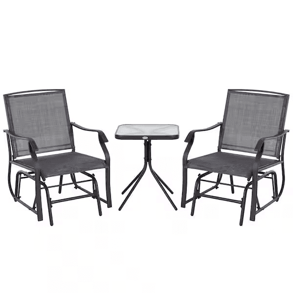 Outsunny 3-Piece Metal Patio Conversation Set with Glider Chairs and Table