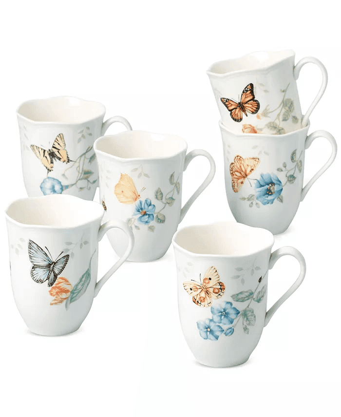 Lenox Butterfly Meadow Porcelain Mugs, Set of 6