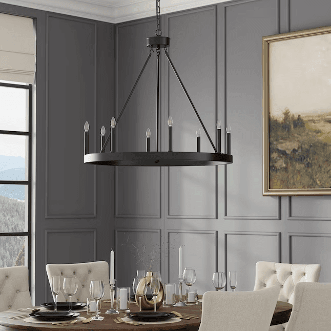 allen + roth Dalton 8-Light Matte Black Outdoor Chandelier image 3