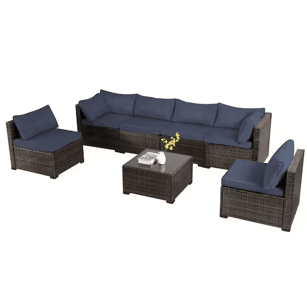 JUSKYS 7-Piece Wicker Patio Conversation Set