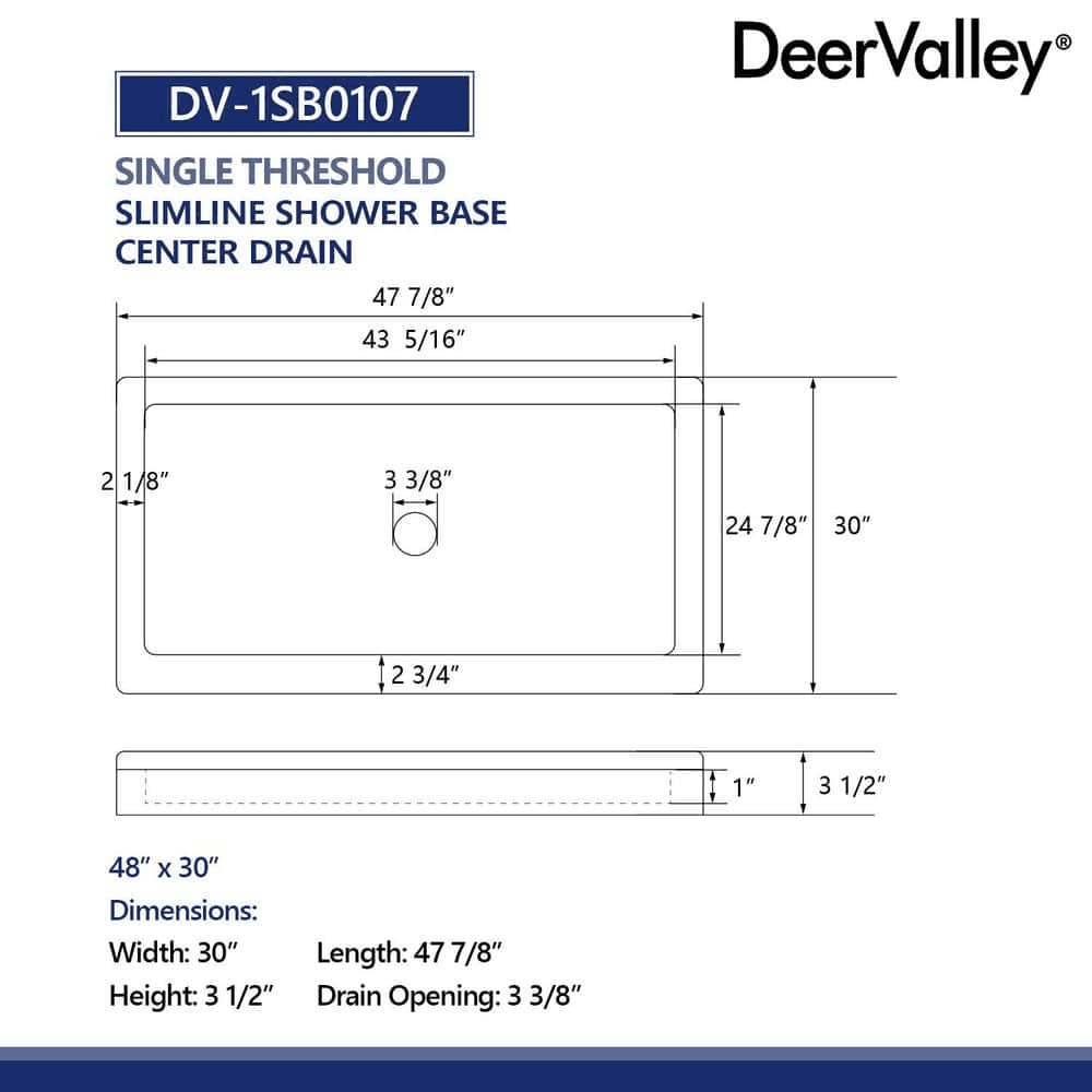DEERVALLEY 48 x 30-Inch Acrylic Shower Base - $177 image 3