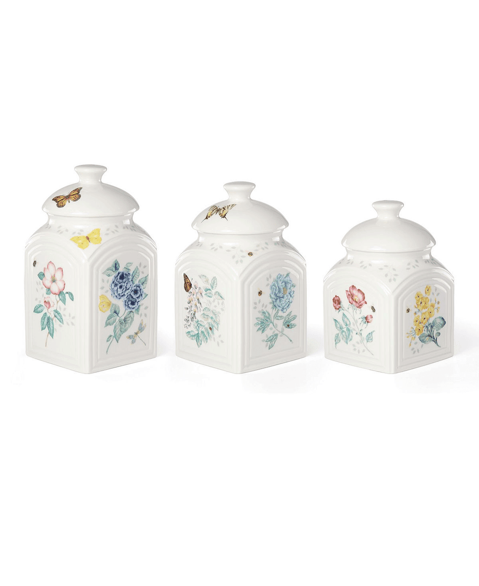 Lenox Butterfly Meadow Porcelain Canisters, Set of 3
