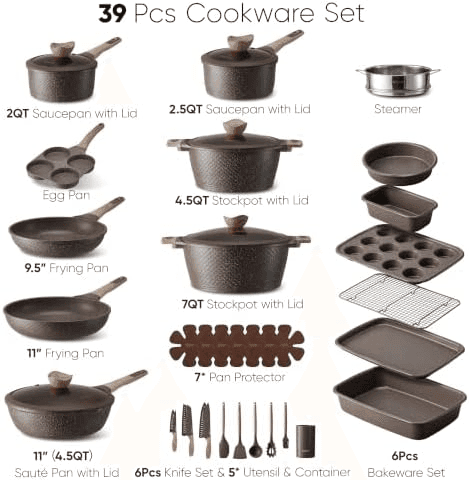 CAROTE 39-Piece Nonstick Cookware and Bakeware Set (Brown) image 2