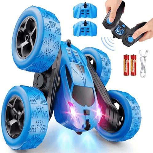 QUNREDA 4WD RC Stunt Car with LED Lights (Blue)