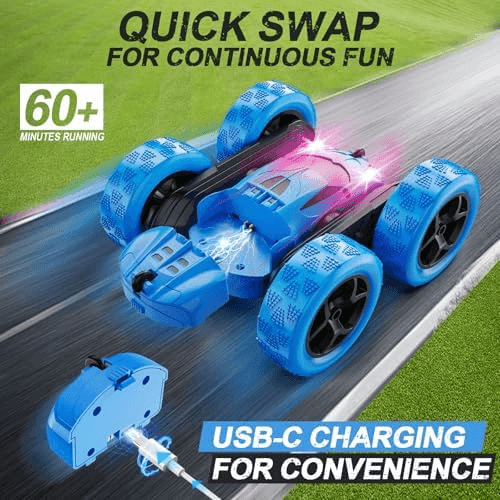 QUNREDA 4WD RC Stunt Car with LED Lights (Blue) image 2