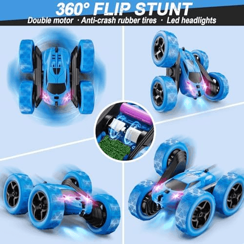 QUNREDA 4WD RC Stunt Car with LED Lights (Blue) image 4