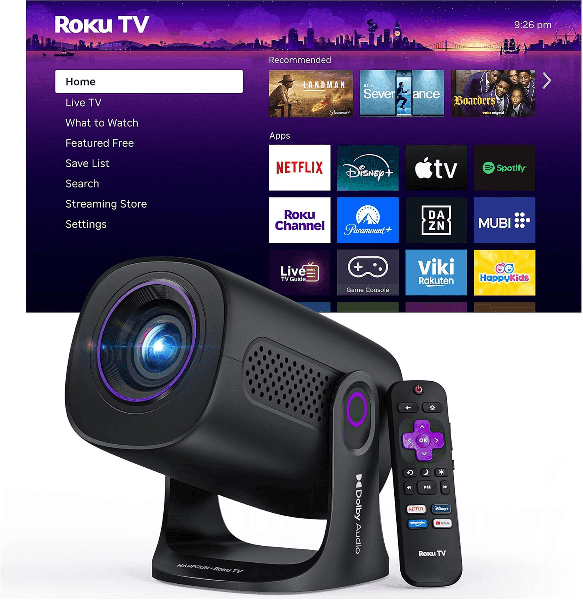 HAPPRUN Roku TV Smart Mini Projector