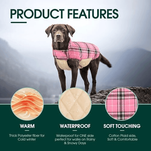 Kuoser Reversible Waterproof Dog Coat - Pink, Medium image 4