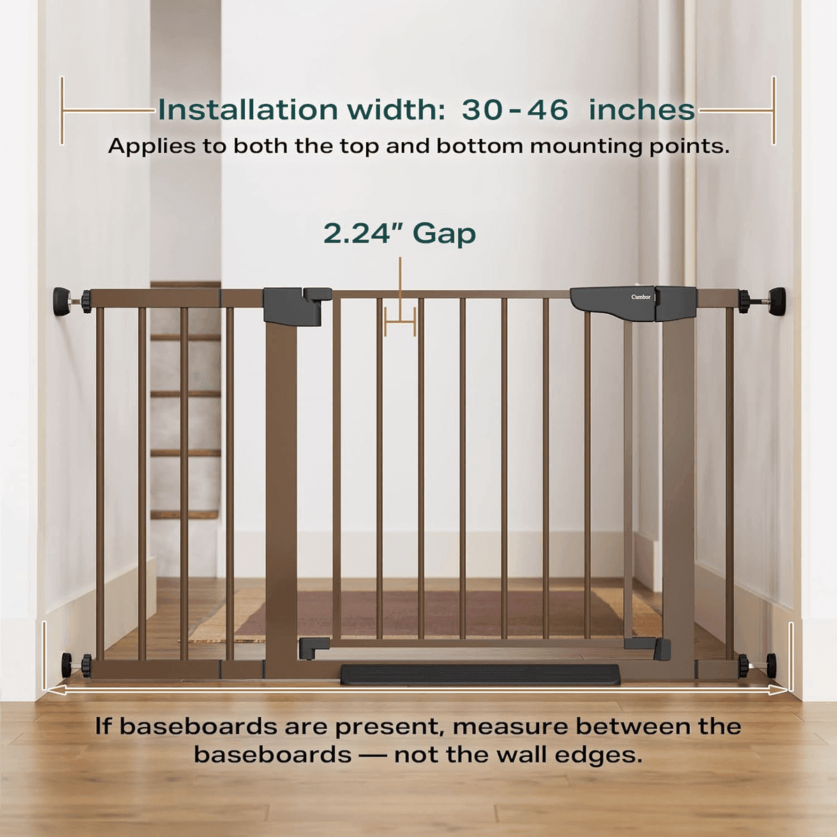 Cumbor 30-46 Inch Baby and Pet Gates, 2-Pack, Brown image 3