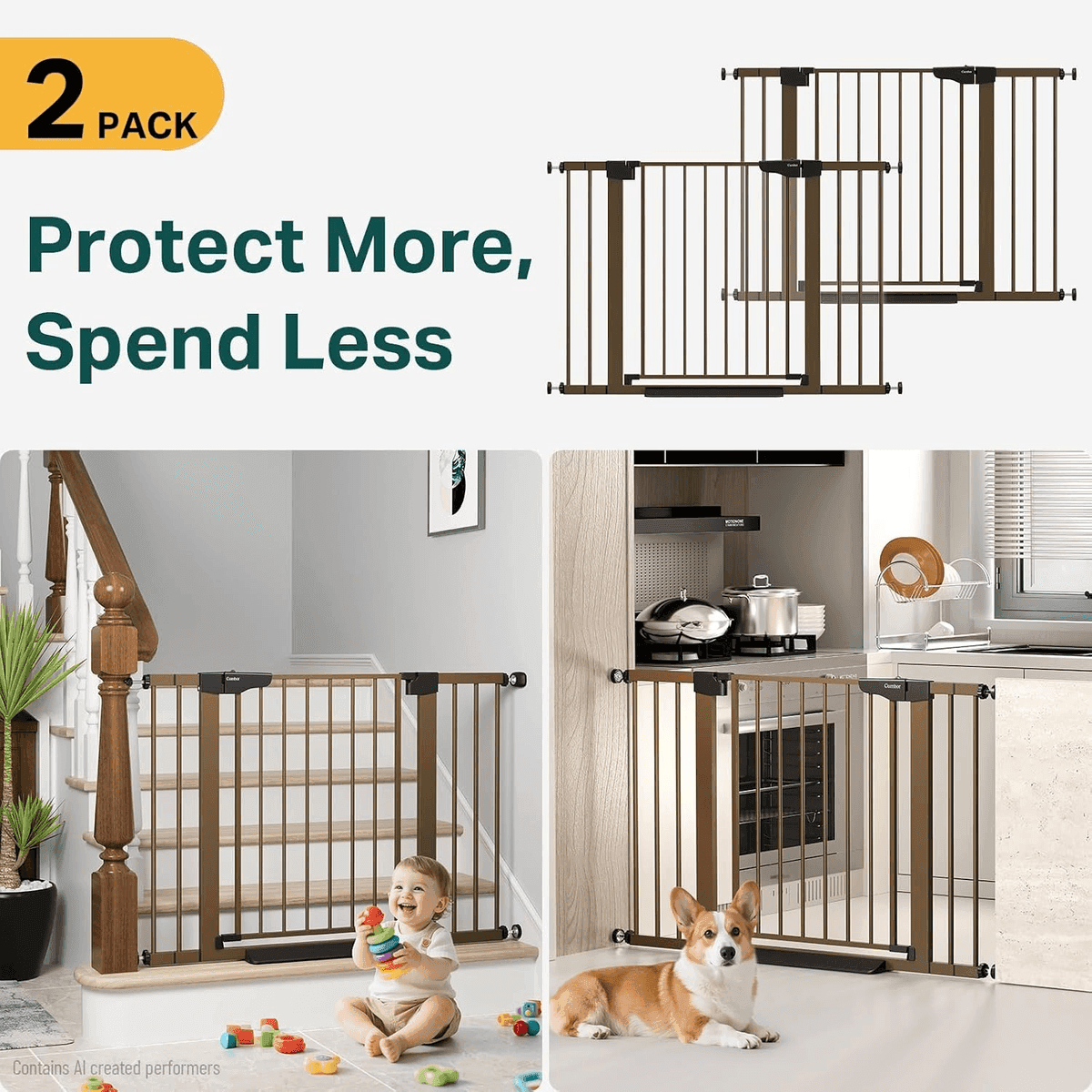 Cumbor 30-46 Inch Baby and Pet Gates, 2-Pack, Brown image 2