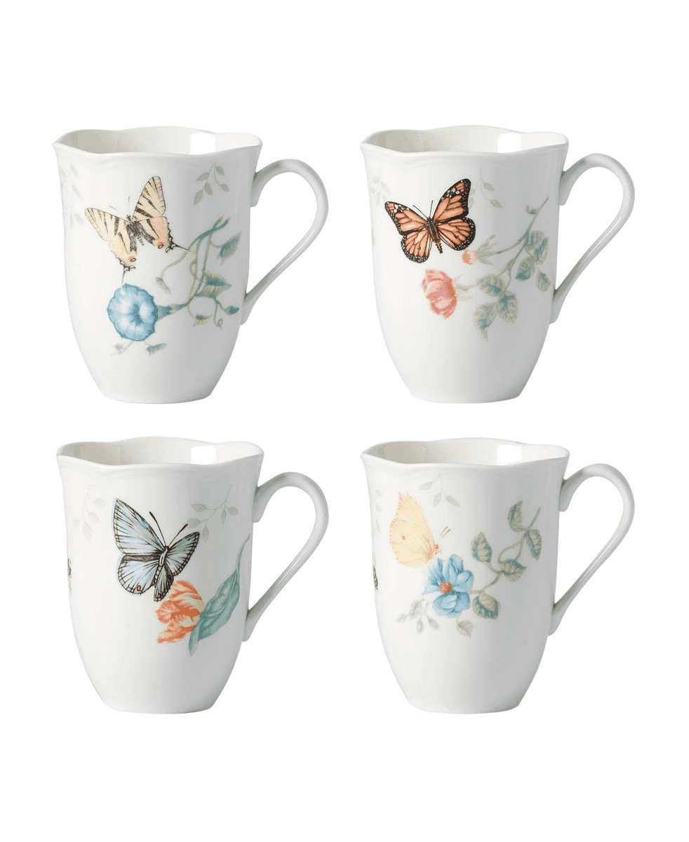 Lenox Butterfly Meadow Porcelain Mugs, Set of 4