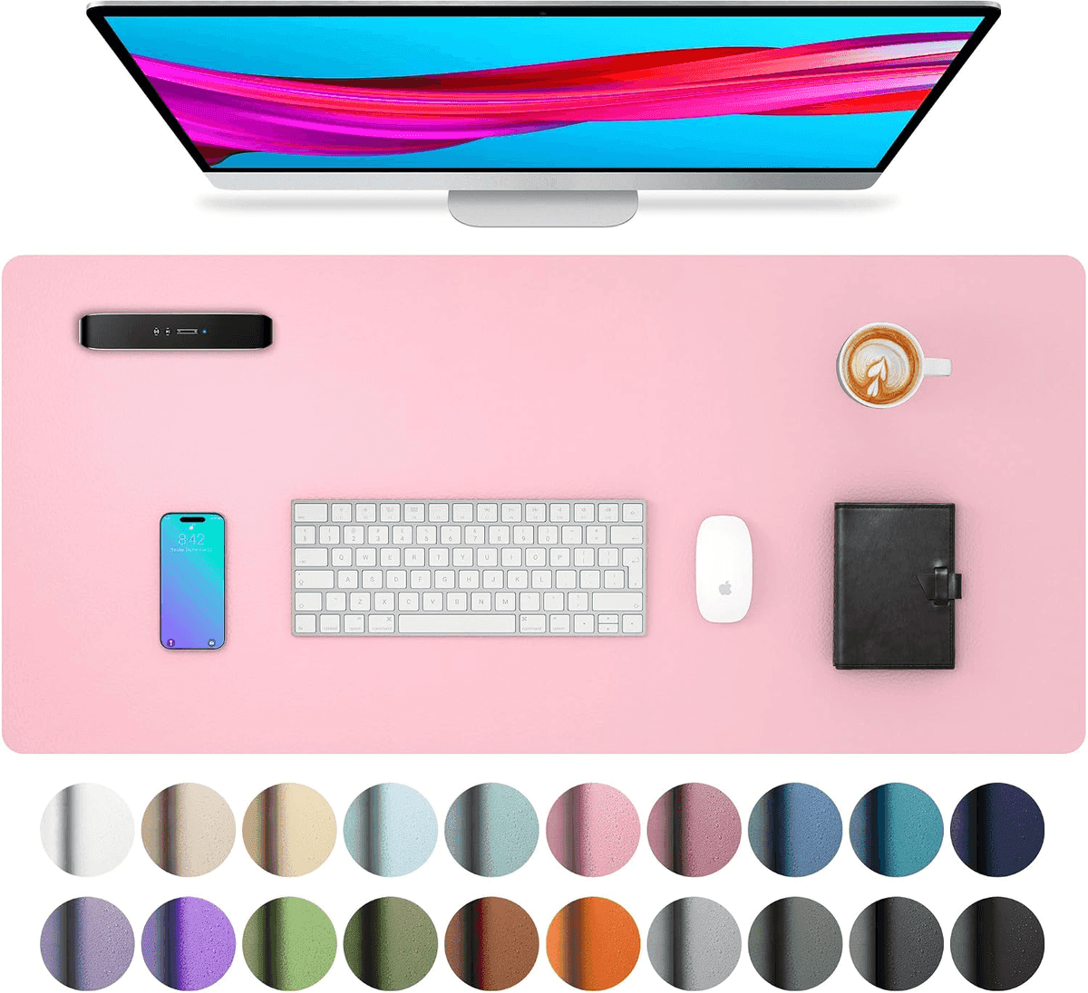 Aothia 31.5 x 15.7 Inch PU Leather Desk Pad, Fairy Pink