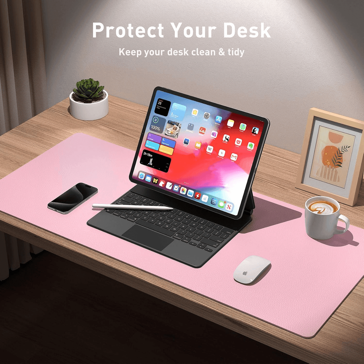Aothia 31.5 x 15.7 Inch PU Leather Desk Pad, Fairy Pink image 3
