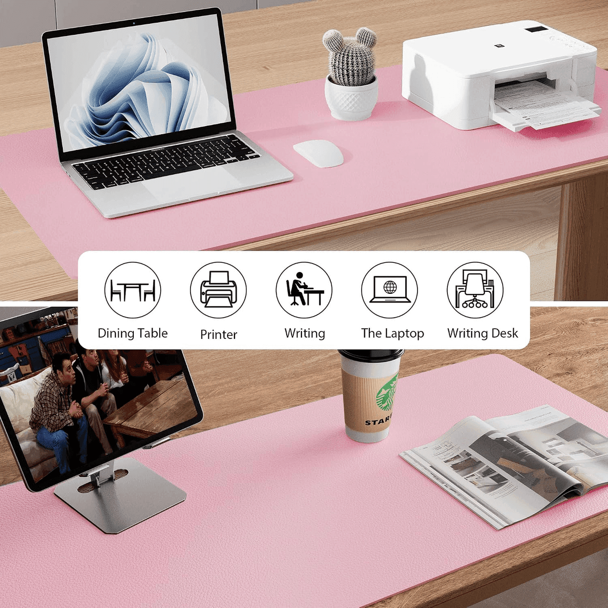 Aothia 31.5 x 15.7 Inch PU Leather Desk Pad, Fairy Pink image 5