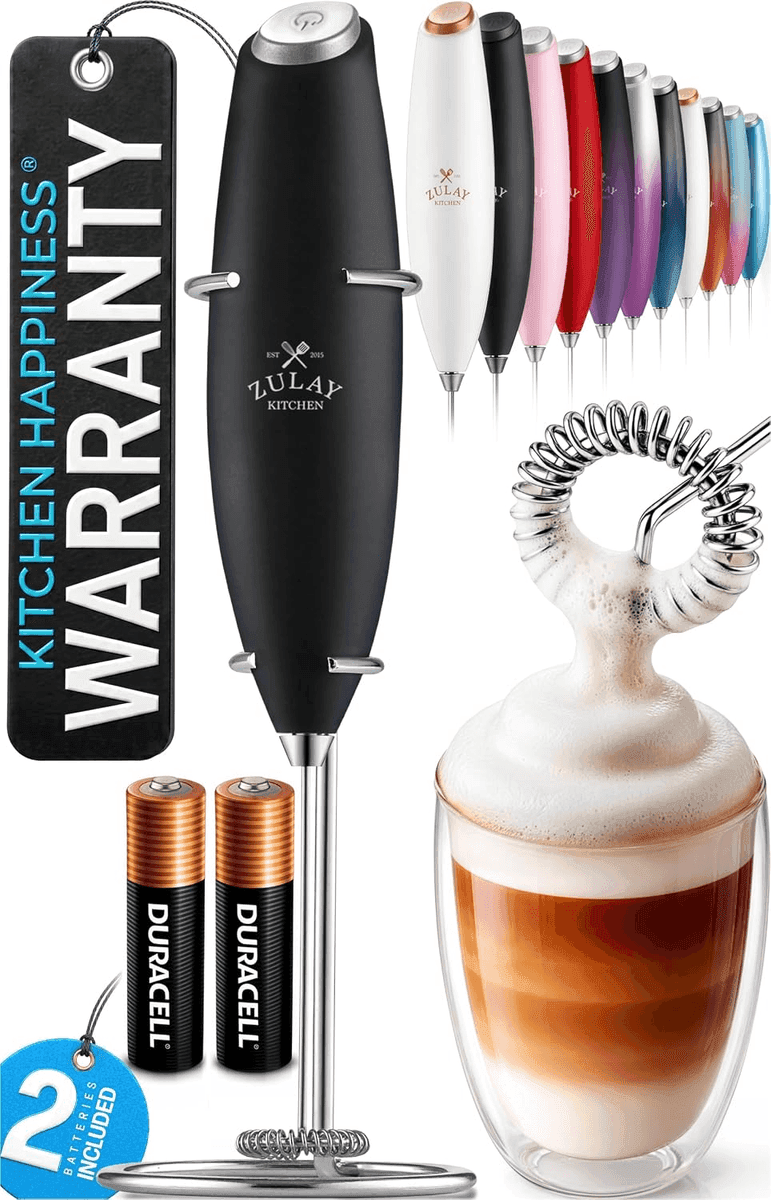 Zulay Kitchen Z1 Handheld Milk Frother with Batteries - Alpha Black