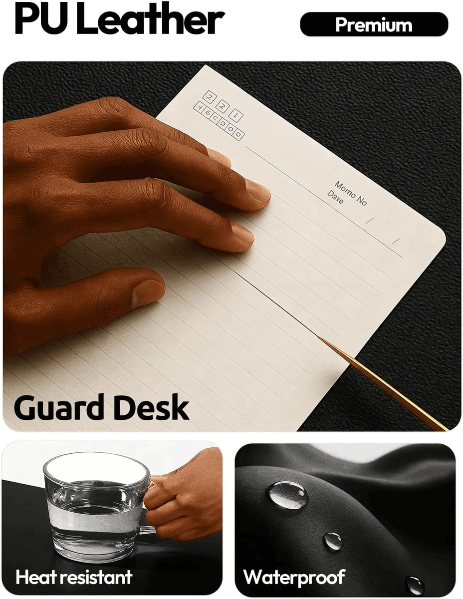 YSAGi 47.2 x 23.6-Inch PU Leather Desk Pad, Black image 3