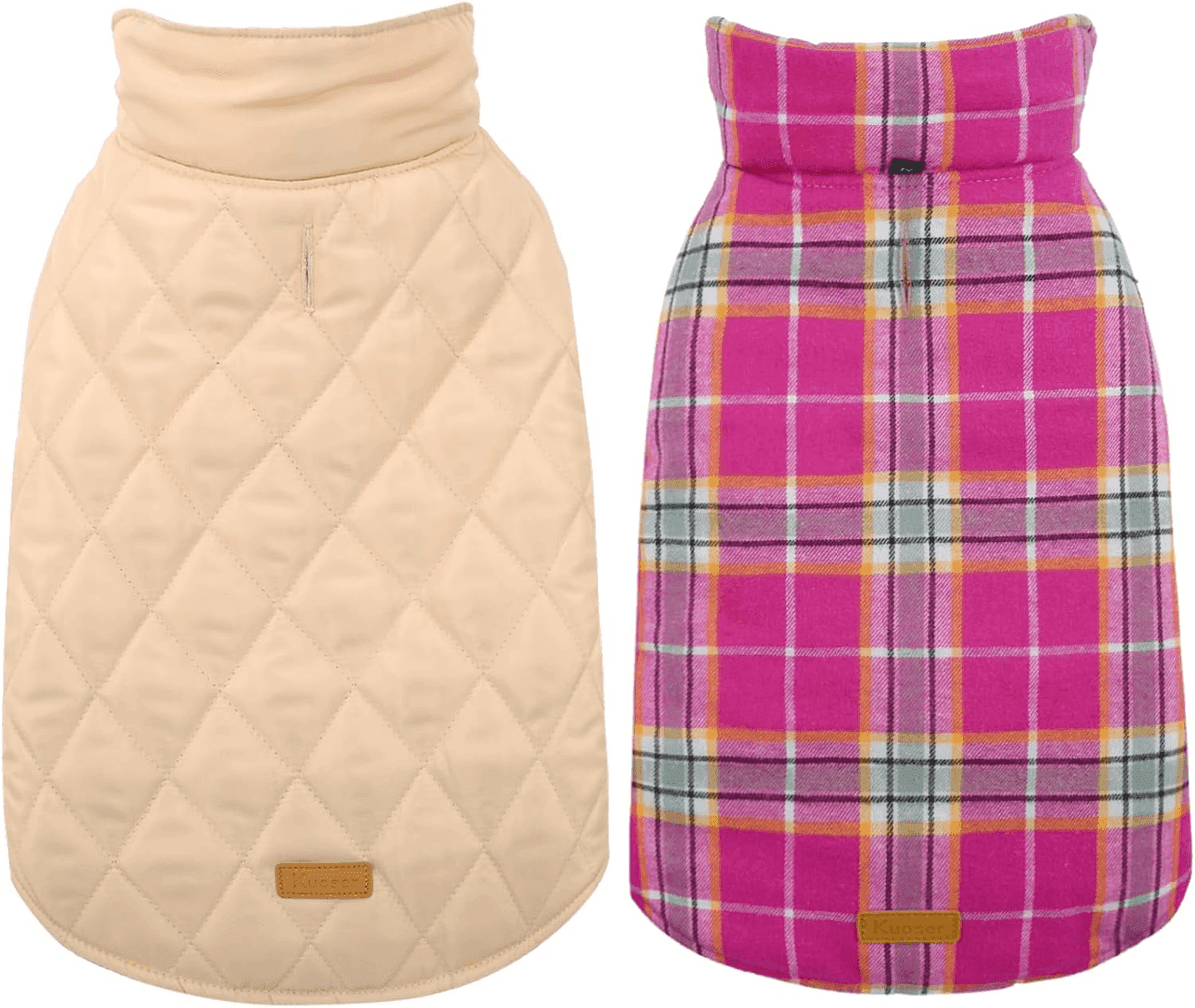 Kuoser Reversible Waterproof Dog Coat - Rose, Large