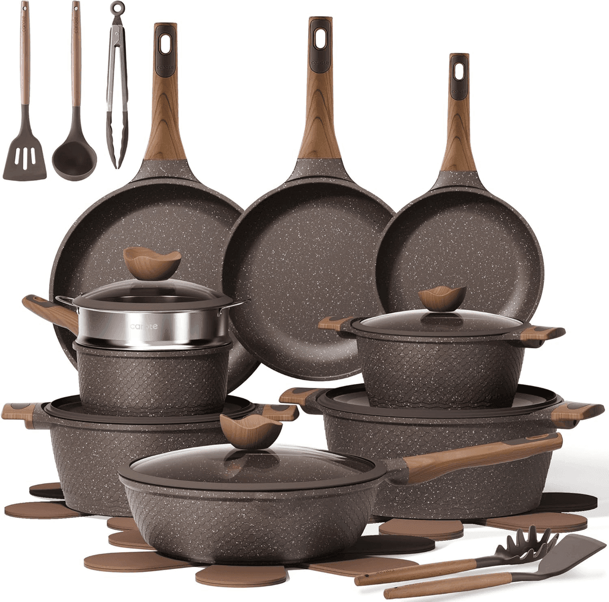 CAROTE 26-Piece Nonstick Cookware Set - Brown