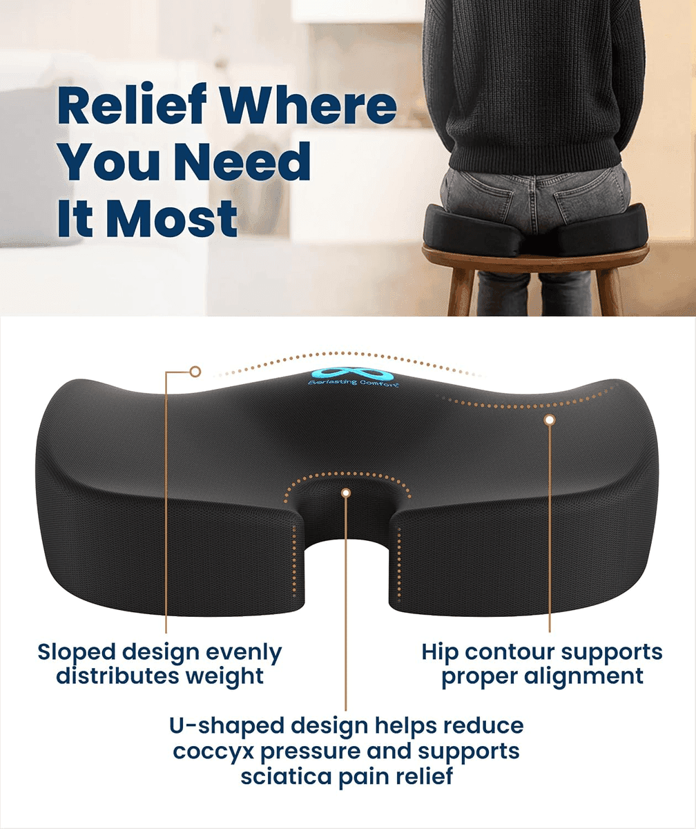 Everlasting Comfort Memory Foam Seat Cushion - Black, Large image 3