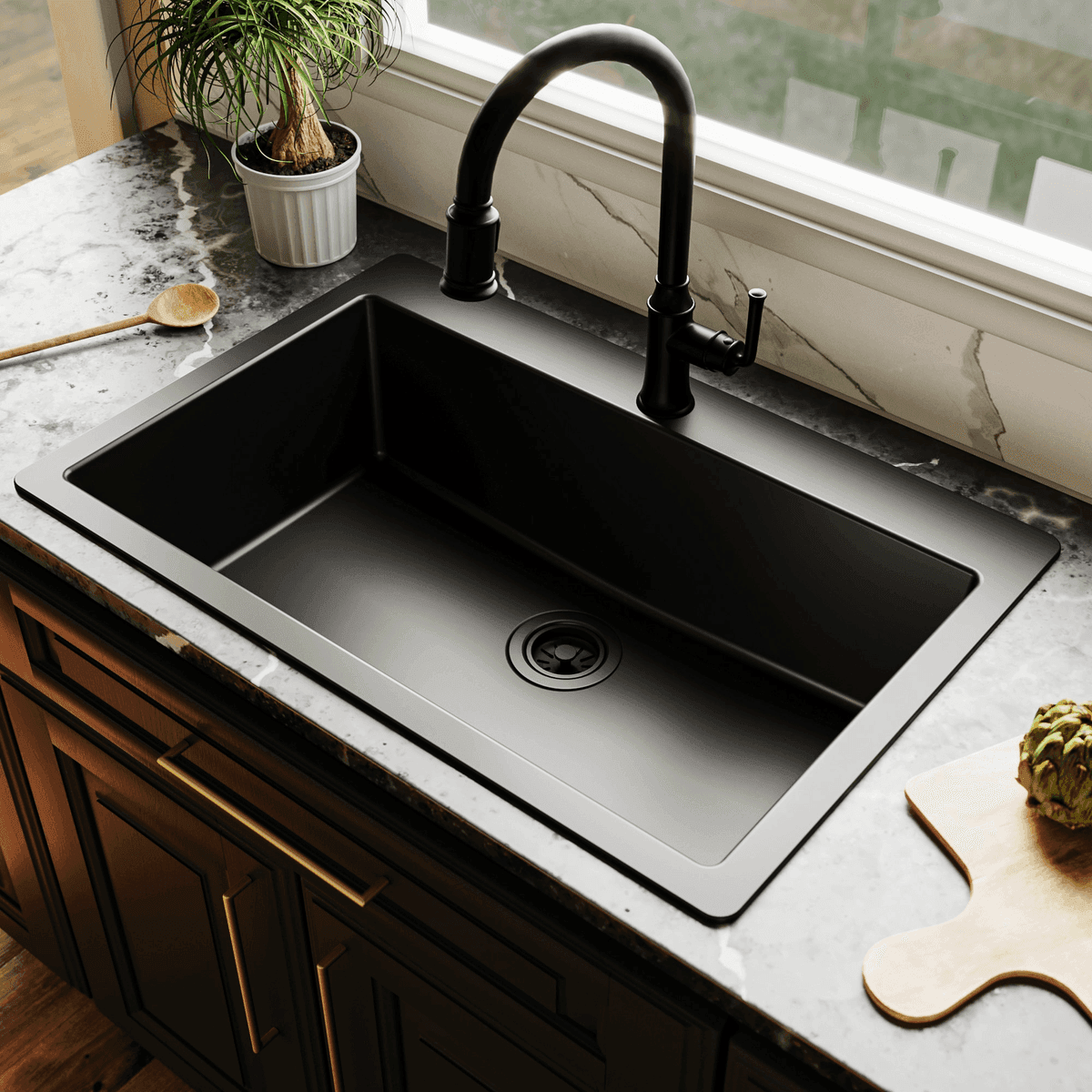 allen + roth Kaiden 33-in Black Quartz Single-Bowl Kitchen Sink image 2