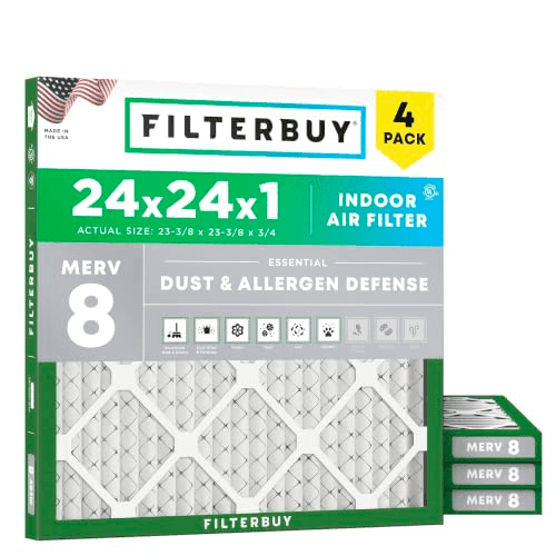Filterbuy 24x24x1 MERV 8 Air Filters - 4 Pack