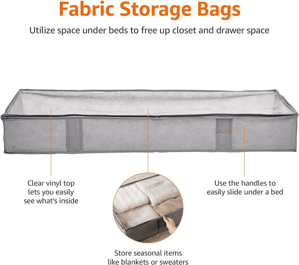 Amazon Basics Under-Bed Storage Bags - Gray, 2-Pack image 2
