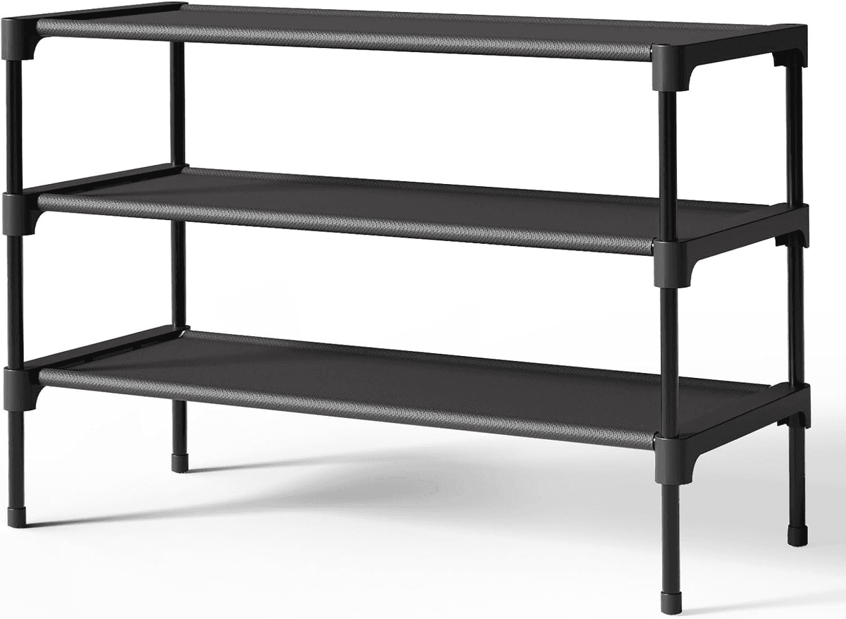 Kitsure 3-Tier Stackable Shoe Rack - Black