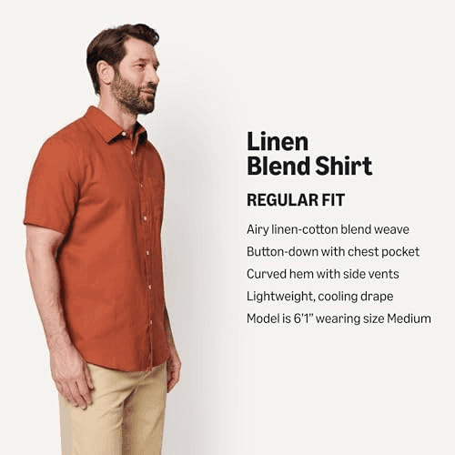 Amazon Essentials Men's Linen Shirt - Brick Red, Large image 4
